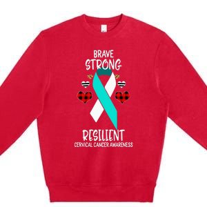 Brave Strong Resilient Cervical Cancer Awareness Ribbon Premium Crewneck Sweatshirt