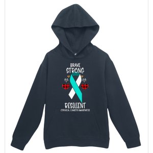 Brave Strong Resilient Cervical Cancer Awareness Ribbon Urban Pullover Hoodie