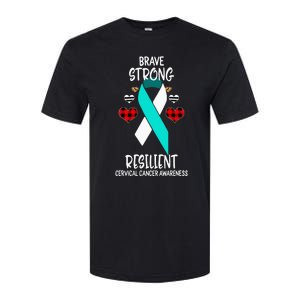 Brave Strong Resilient Cervical Cancer Awareness Ribbon Softstyle CVC T-Shirt