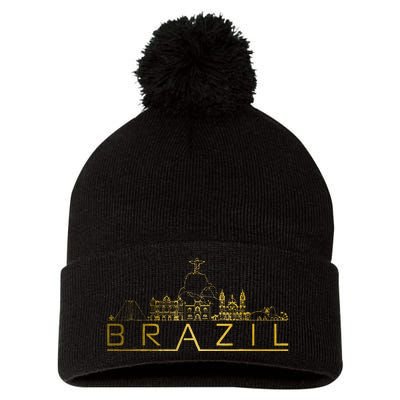 Brazil Skyline Rio De Janeiro Brasil Brasilian Souvenir Pom Pom 12in Knit Beanie