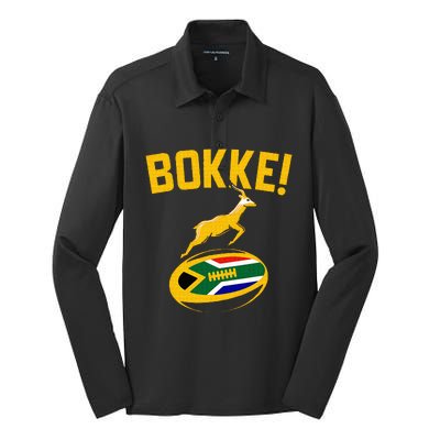 Bokke! Springbok Rugby South African Flag Silk Touch Performance Long Sleeve Polo