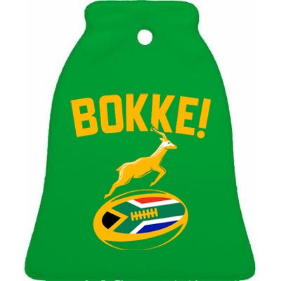 Bokke! Springbok Rugby South African Flag Ceramic Bell Ornament