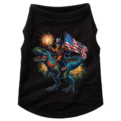 Bigfoot Sasquatch Riding Dinosaur T Rex Funny 4th Of July Doggie Tank