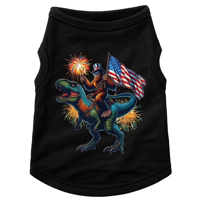 Bigfoot Sasquatch Riding Dinosaur T Rex Funny 4th Of July Doggie Tank