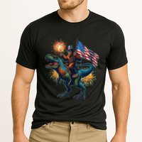 Bigfoot Sasquatch Riding Dinosaur T Rex Funny 4th Of July Performance Shirt