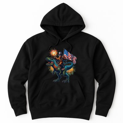 Bigfoot Sasquatch Riding Dinosaur T Rex Funny 4th Of July Hoodie
