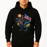 Bigfoot Sasquatch Riding Dinosaur T Rex Funny 4th Of July Hoodie