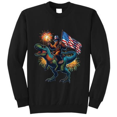 Bigfoot Sasquatch Riding Dinosaur T Rex Funny 4th Of July Sweatshirt