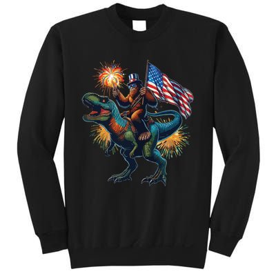 Bigfoot Sasquatch Riding Dinosaur T Rex Funny 4th Of July Sweatshirt