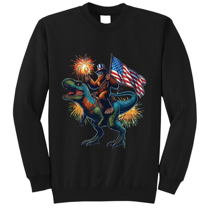 Bigfoot Sasquatch Riding Dinosaur T Rex Funny 4th Of July Sweatshirt