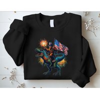 Bigfoot Sasquatch Riding Dinosaur T Rex Funny 4th Of July Sweatshirt