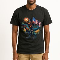 Bigfoot Sasquatch Riding Dinosaur T Rex Funny 4th Of July Tall T-Shirt