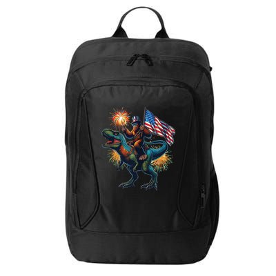 Bigfoot Sasquatch Riding Dinosaur T Rex Funny 4th Of July City Backpack