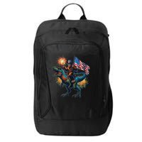 Bigfoot Sasquatch Riding Dinosaur T Rex Funny 4th Of July City Backpack