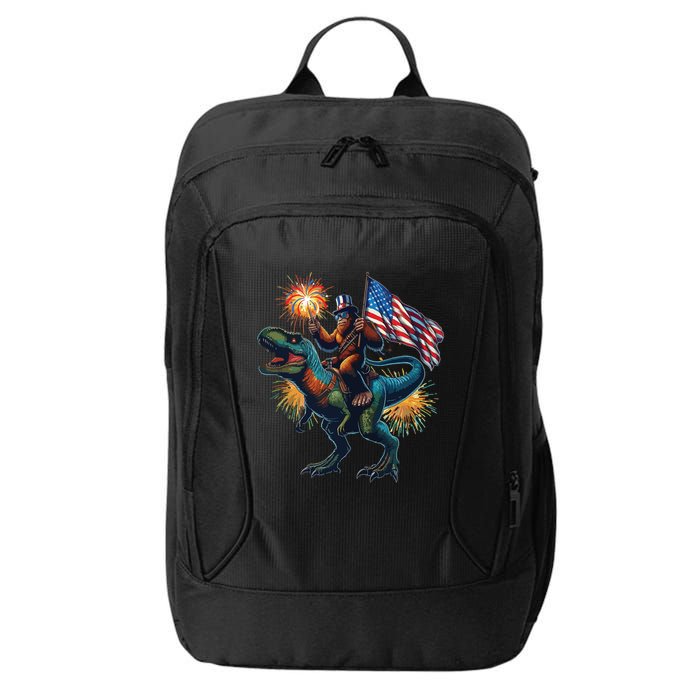 Bigfoot Sasquatch Riding Dinosaur T Rex Funny 4th Of July City Backpack