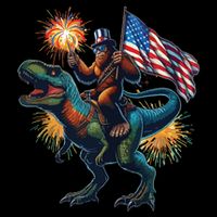Bigfoot Sasquatch Riding Dinosaur T Rex Funny 4th Of July Bucket Hat
