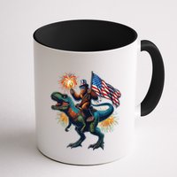 Bigfoot Sasquatch Riding Dinosaur T Rex Funny 4th Of July Mug