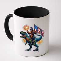 Bigfoot Sasquatch Riding Dinosaur T Rex Funny 4th Of July Mug