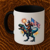 Bigfoot Sasquatch Riding Dinosaur T Rex Funny 4th Of July Mug