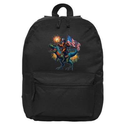 Bigfoot Sasquatch Riding Dinosaur T Rex Funny 4th Of July 16 in Basic Backpack