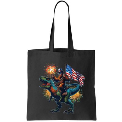 Bigfoot Sasquatch Riding Dinosaur T Rex Funny 4th Of July Bag