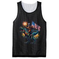 Bigfoot Sasquatch Riding Dinosaur T Rex Funny 4th Of July Mesh Reversible Basketball Jersey Tank