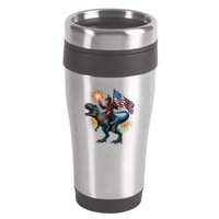 Bigfoot Sasquatch Riding Dinosaur T Rex Funny 4th Of July 16oz Travel Tumbler