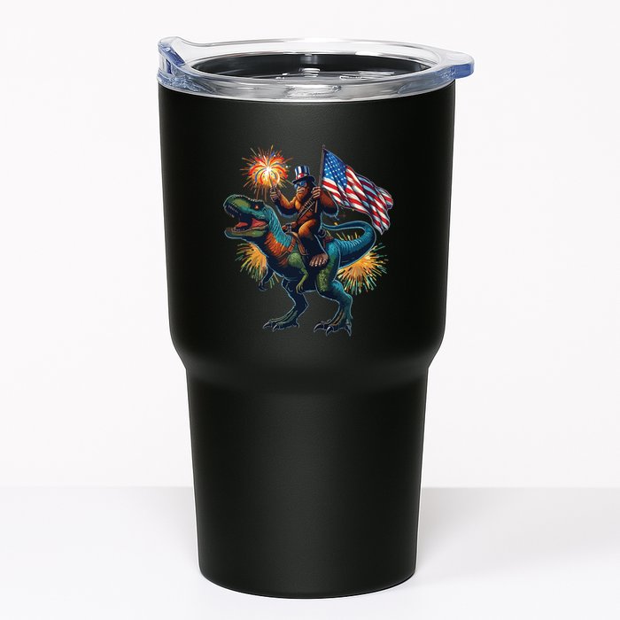 Bigfoot Sasquatch Riding Dinosaur T Rex Funny 4th Of July Tumbler