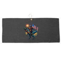 Bigfoot Sasquatch Riding Dinosaur T Rex Funny 4th Of July Large Microfiber Waffle Golf Towel