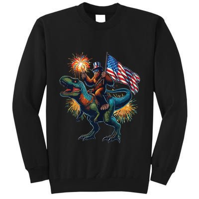 Bigfoot Sasquatch Riding Dinosaur T Rex Funny 4th Of July Tall Sweatshirt