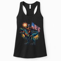 Bigfoot Sasquatch Riding Dinosaur T Rex Funny 4th Of July Womens Tank Top