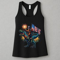 Bigfoot Sasquatch Riding Dinosaur T Rex Funny 4th Of July Womens Tank Top
