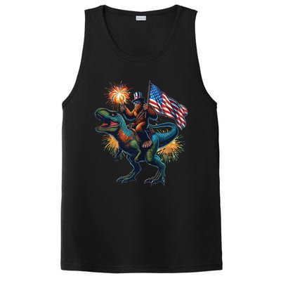 Bigfoot Sasquatch Riding Dinosaur T Rex Funny 4th Of July PosiCharge Competitor Tank