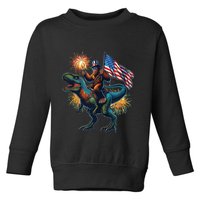 Bigfoot Sasquatch Riding Dinosaur T Rex Funny 4th Of July Toddler Sweatshirt