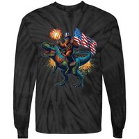 Bigfoot Sasquatch Riding Dinosaur T Rex Funny 4th Of July Tie-Dye Long Sleeve Shirt