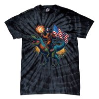 Bigfoot Sasquatch Riding Dinosaur T Rex Funny 4th Of July Tie-Dye T-Shirt