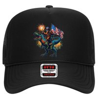 Bigfoot Sasquatch Riding Dinosaur T Rex Funny 4th Of July Trucker Hat