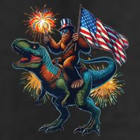 Bigfoot Sasquatch Riding Dinosaur T Rex Funny 4th Of July Trucker Hat
