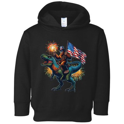 Bigfoot Sasquatch Riding Dinosaur T Rex Funny 4th Of July Toddler Hoodie