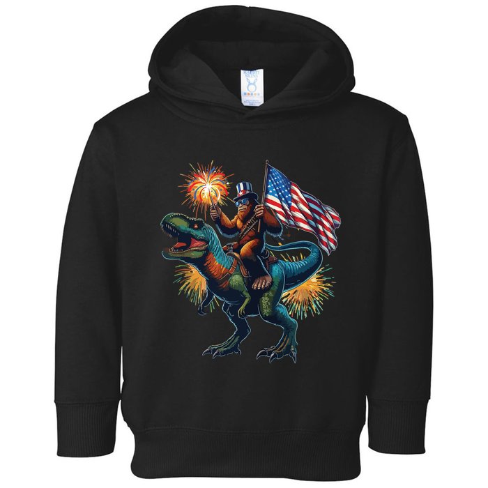 Bigfoot Sasquatch Riding Dinosaur T Rex Funny 4th Of July Toddler Hoodie