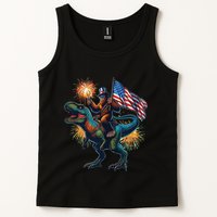 Bigfoot Sasquatch Riding Dinosaur T Rex Funny 4th Of July Tank Top