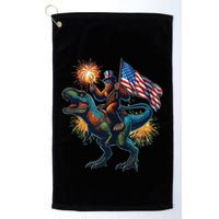 Bigfoot Sasquatch Riding Dinosaur T Rex Funny 4th Of July Golf Towel