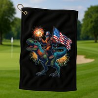 Bigfoot Sasquatch Riding Dinosaur T Rex Funny 4th Of July Golf Towel