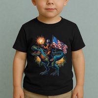 Bigfoot Sasquatch Riding Dinosaur T Rex Funny 4th Of July Toddler T-Shirt