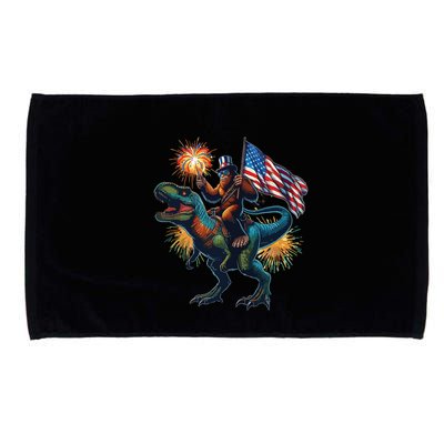 Bigfoot Sasquatch Riding Dinosaur T Rex Funny 4th Of July Microfiber Hand Towel