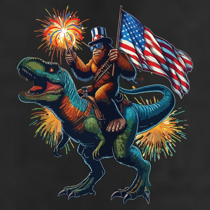 Bigfoot Sasquatch Riding Dinosaur T Rex Funny 4th Of July Microfiber Hand Towel