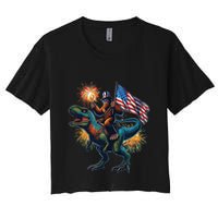 Bigfoot Sasquatch Riding Dinosaur T Rex Funny 4th Of July Crop Top