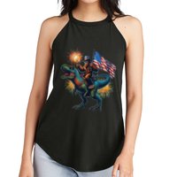 Bigfoot Sasquatch Riding Dinosaur T Rex Funny 4th Of July Women's Perfect Tri Rocker Tank