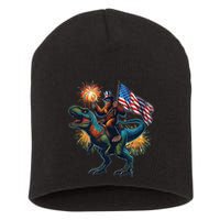 Bigfoot Sasquatch Riding Dinosaur T Rex Funny 4th Of July Short Acrylic Beanie