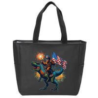 Bigfoot Sasquatch Riding Dinosaur T Rex Funny 4th Of July Zip Tote Bag